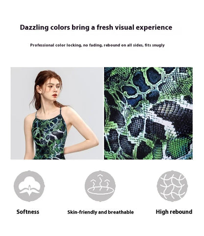 Bunny Bums Green Reptile Design One-piece Swimsuit Racing Training Swimsuit Swimwear