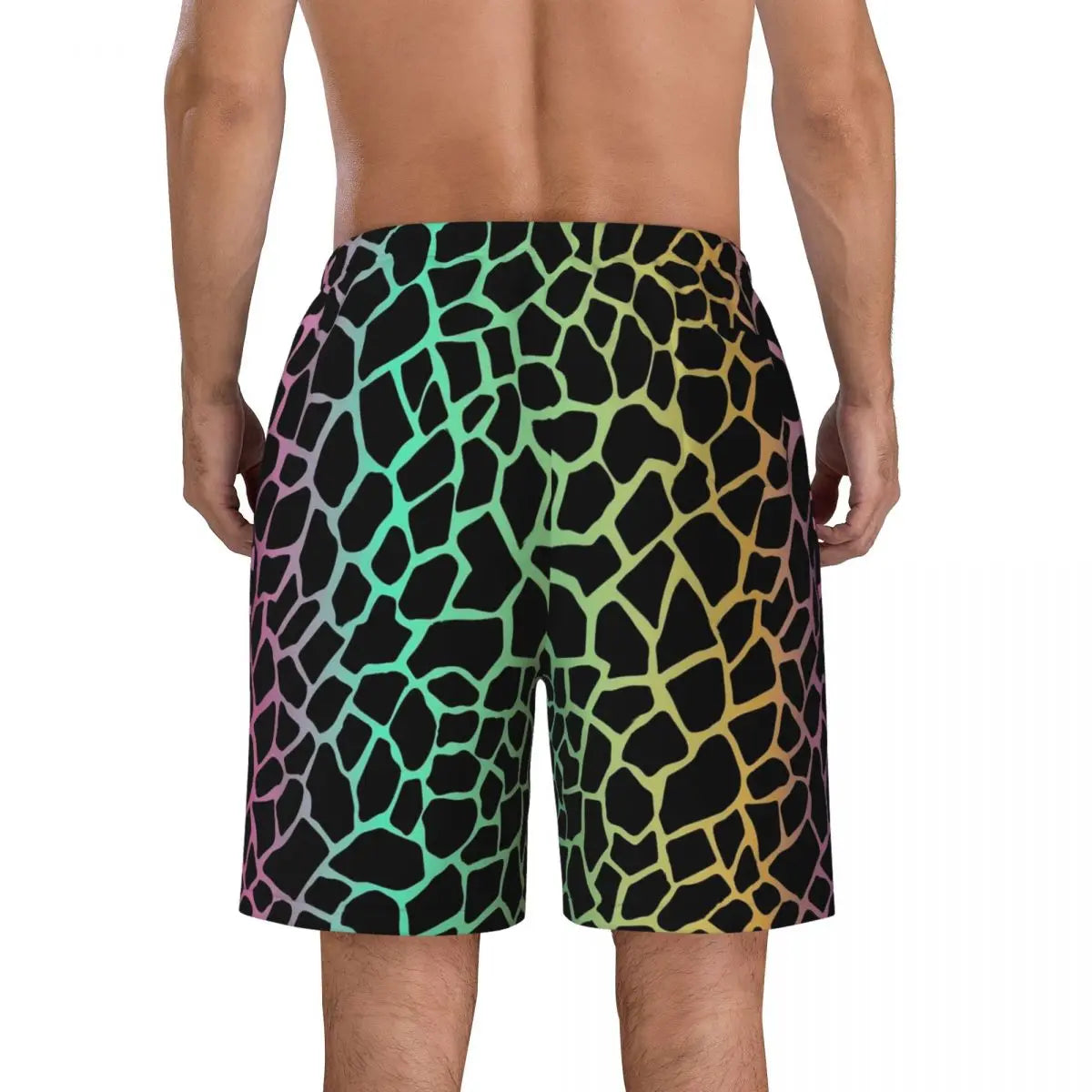 Rainbow Giraffe Board Shorts Summer Animal Print Board Short Pants Men Printed Running Surf Breathable Swim Trunks