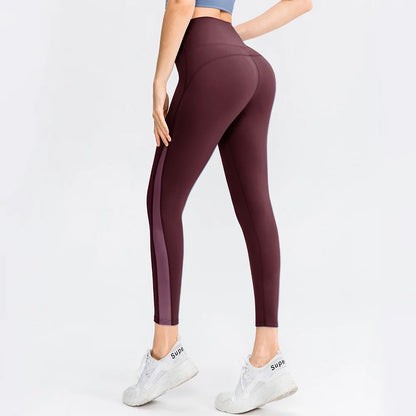 Women Yoga Pants Tight High Waist Hip Raise Mesh No T-shaped Stitches Sports Leggings for Fitness