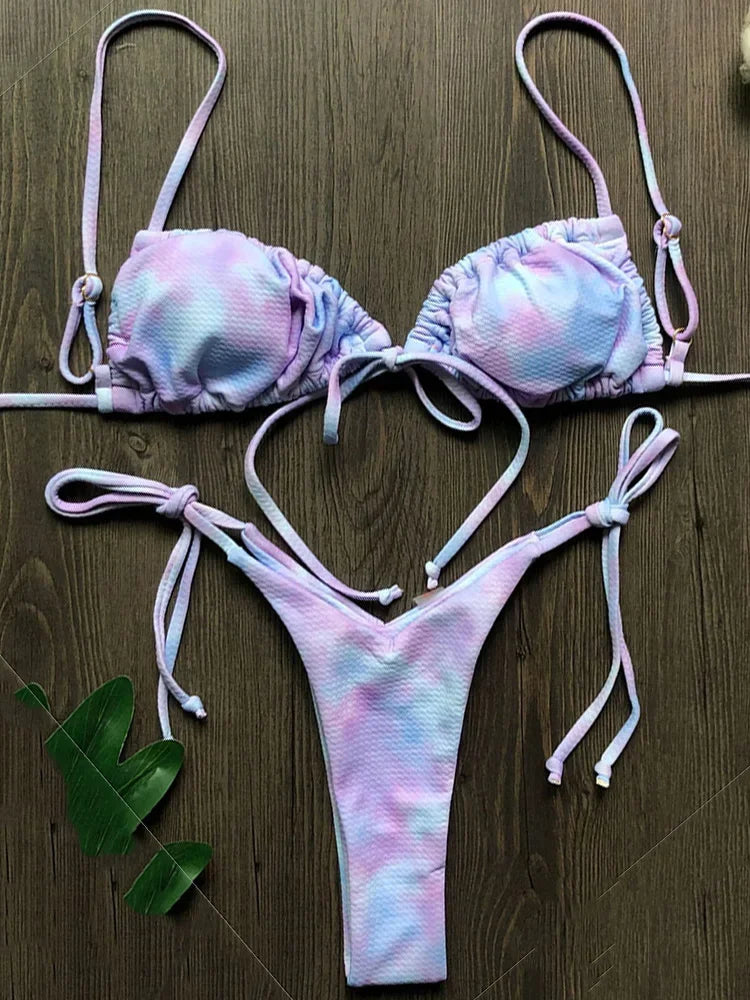 Ruffle Frilled Micro Thong Bikini Women Swimwear Female Swimsuit Two-pieces Bikini set String Bather Bathing Suit Swim