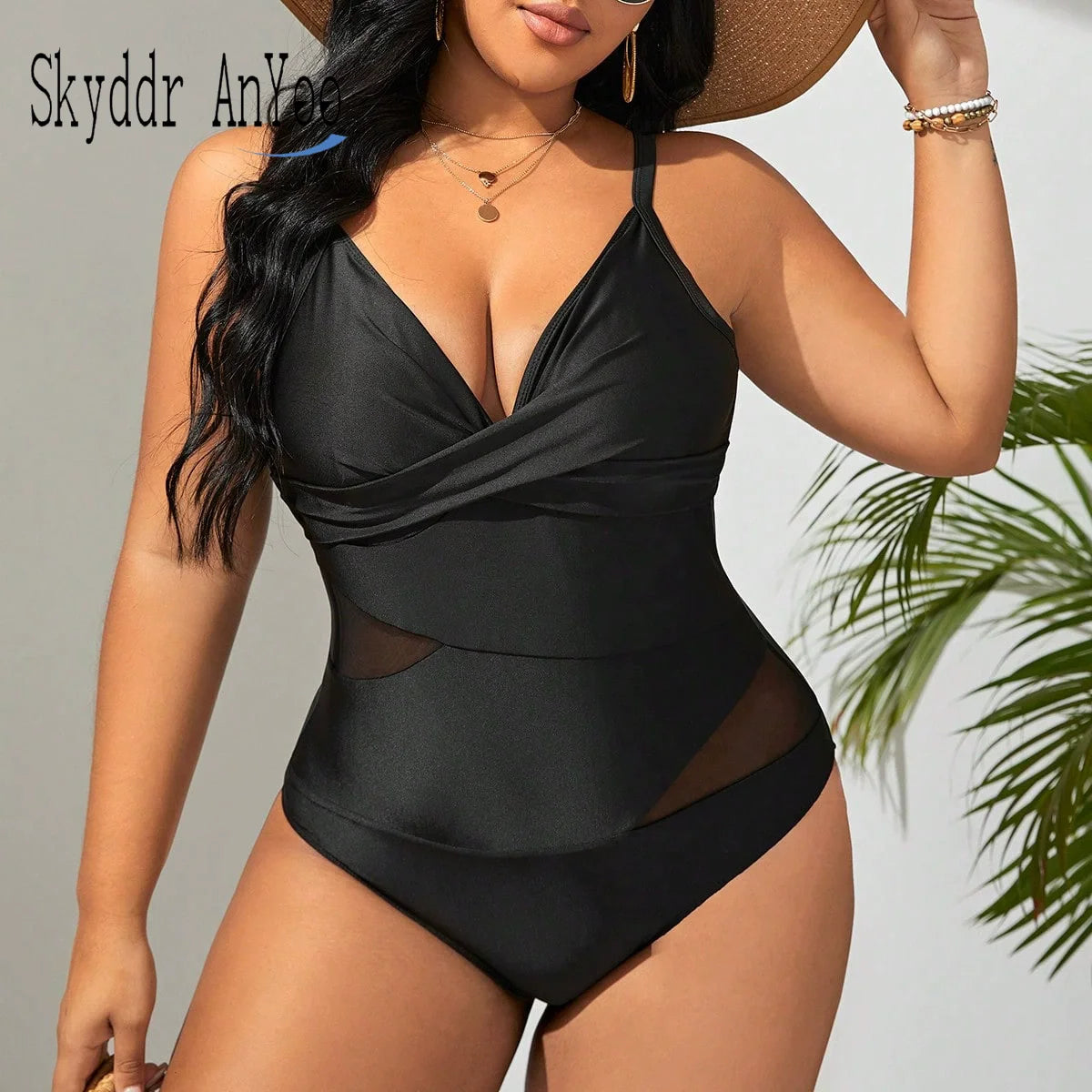 Women Plus Size One Piece Swimsuits V-Neck Tummy Control Bathing Suit Twist Front Ruched Push Up Swimwear