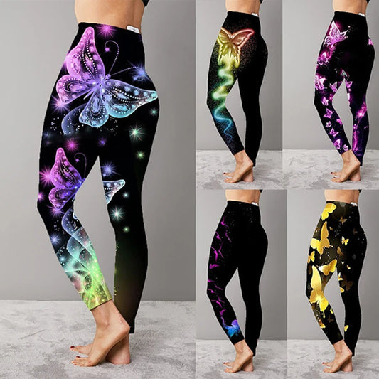 Big Size 5XL Seamless Leggings Women Fashion Butterfly Print Yoga Pants High Waist Legging Push Up Sport Energy Workout Leggins