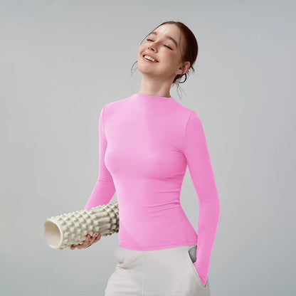 5 Colors Half-High Collar Slim Fit Yoga Top Women's Pilates Pullover Sports Long Sleeve High Elastic Fitness T Shirt