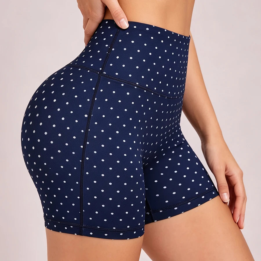Polka Dot Print Yoga Shorts for Women High Waist Fitness Workout Tights Tummy Control Gym Running Biker Shorts Activewear