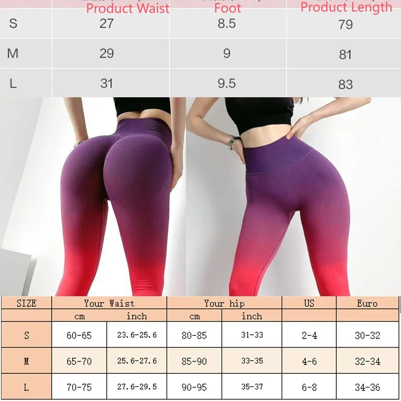 PofyBofy Gym Pants Scrunch Butt Workout Running Tights Dip-dye Gradient Ramp High Waist Gym Leggings Seamless Yoga Leggings
