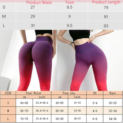 PofyBofy Gym Pants Scrunch Butt Workout Running Tights Dip-dye Gradient Ramp High Waist Gym Leggings Seamless Yoga Leggings