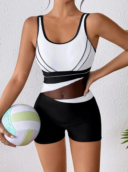 One Piece Mesh Swimsuit Monokini Women Sporty Swimwear Female Bathers Bathing Swimming Swim Bodysuit Summer Beachwear