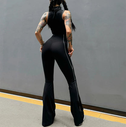 2Pcs Women Yoga Suit Tight Fitting Sports Set Workout Breathable Fitness Bra Gym Long Sleeve Crop Top Bell-bottoms Leggings