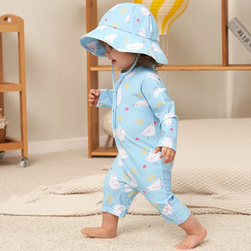 UV Baby Boy Swimsuit One Piece Swimming Jumpsuit Ruffles Bathing Suit SPF 50 Long Sleeve Kids Swimwear for Girls 1 2 3 4 5 6 Yrs