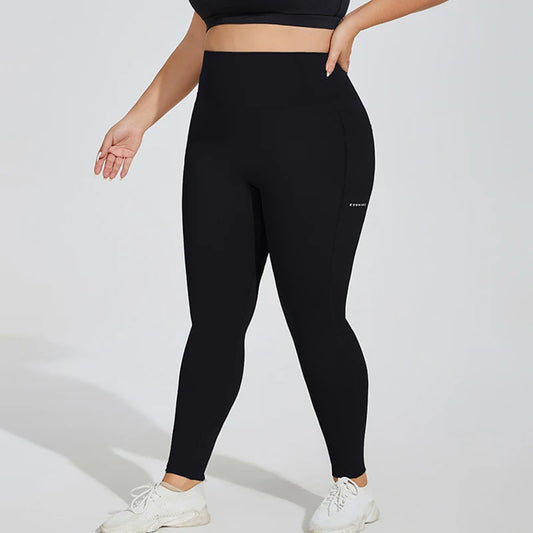 XL~4XL Gym Leggings Yoga Oversized Women's Pants Two Side Pockets Tight Breathable Elastic High Waist Womens Clothing