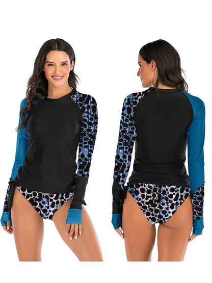 Long Sleeves Swimwear Women Surfing Swimsuit Print Bathing Suits Pullover Two Piece Swim Suits Sports Push Up Beach Wear