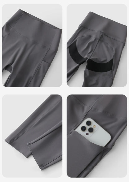 Pocket Yoga Sharkskin Bicycle Shorts Women Thin High Waist Push Up Light Feeling Sports  Fitness Cycling Shorts