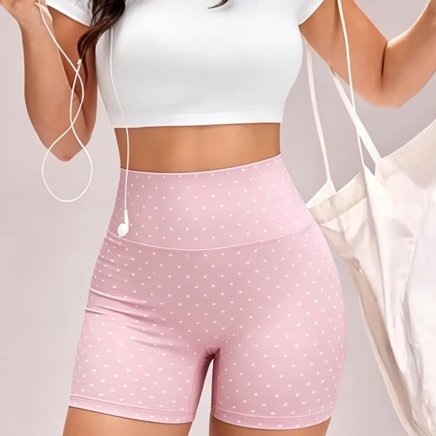 Polka Dot Print Yoga Shorts for Women High Waist Fitness Workout Tights Tummy Control Gym Running Biker Shorts Activewear