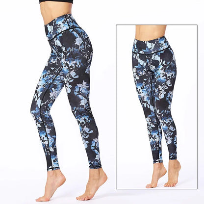 Cloud Hide Yoga Pants Sports Leggings Women High Waist Trainer Long Tights Flower Push Up Running Trouser Workout S- XL