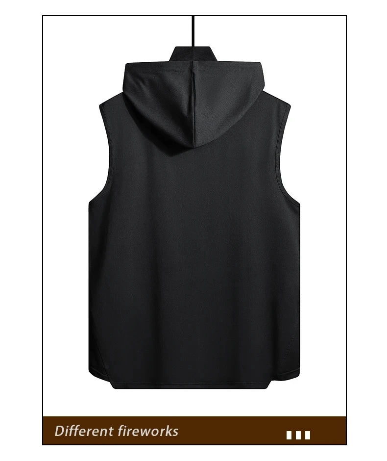 Short Sleeve Quick Dry Vest Men's Black Grey Tshirt GYM Tank Top Tees With Hoodies Fashion Clothes OverSize 4XL