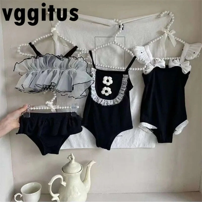 Korean Style Summer Black Kids Girls Fashion Swimsuit Baby Children's Swimwear Bathing Suits Beach Swimming Clothing