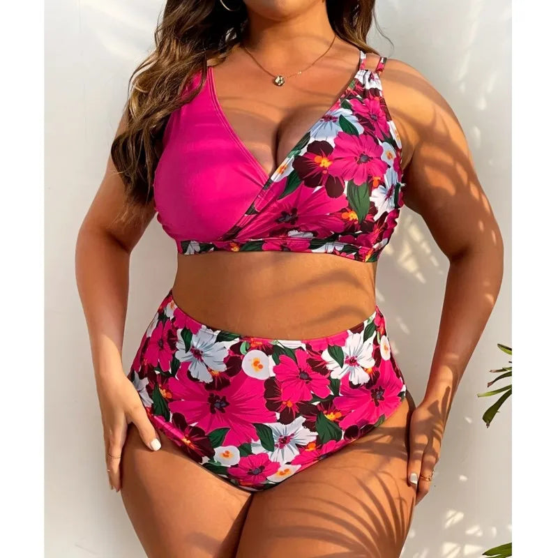 Plus Size High Waist Bikini Women's Push Up Large Size Swimsuit Summer Big Size Tummy Control Swimwear Bikini Sets
