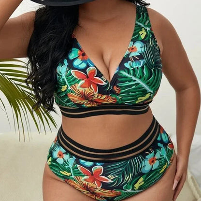 4XL Plus Size High Waist Bikini Set Women Swimwear Two-Piece Suits Swimsuit with Tummy Control Swimsuit for Beach Vacation