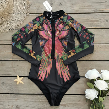 Surfing Sport Swimsuit One Piece Long Sleeves Women Swimwear Skeleton Zipper High Quality Bath Suit Halloween Costumes