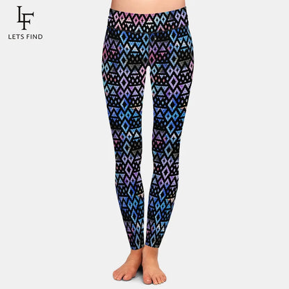 High Quality Galaxy with Triangles and Geometric Printing Women's Leggings High Waist Fitness Slim Leggings