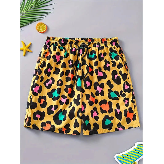 Funny Leopard Camouflage 3D Print Beach Shorts For Men Women Casual Hawaiian Surf Board Short Pants Quick Dry Gym Swim Trunks