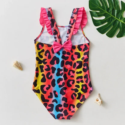 Girls One Piece Swimsuits Rainbow Print Backless Swimwear for Children Summer Kids Bathing Suits Bikinis 2-8 Years Children