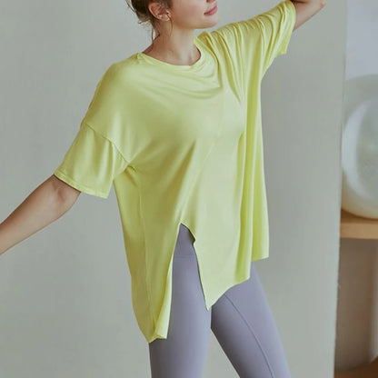 Women's Fitness Sports T-shirt Tops Running Loose Split Short Sleeve Quick Drying Shirts Leisure Clothing Blouse Yoga Top