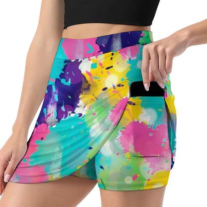 80s Color Block Print Skirt  Kawaii Mini Skirts Summer High Waist Graphic Street Style Casual Skirt Big Size 3XL 4XL