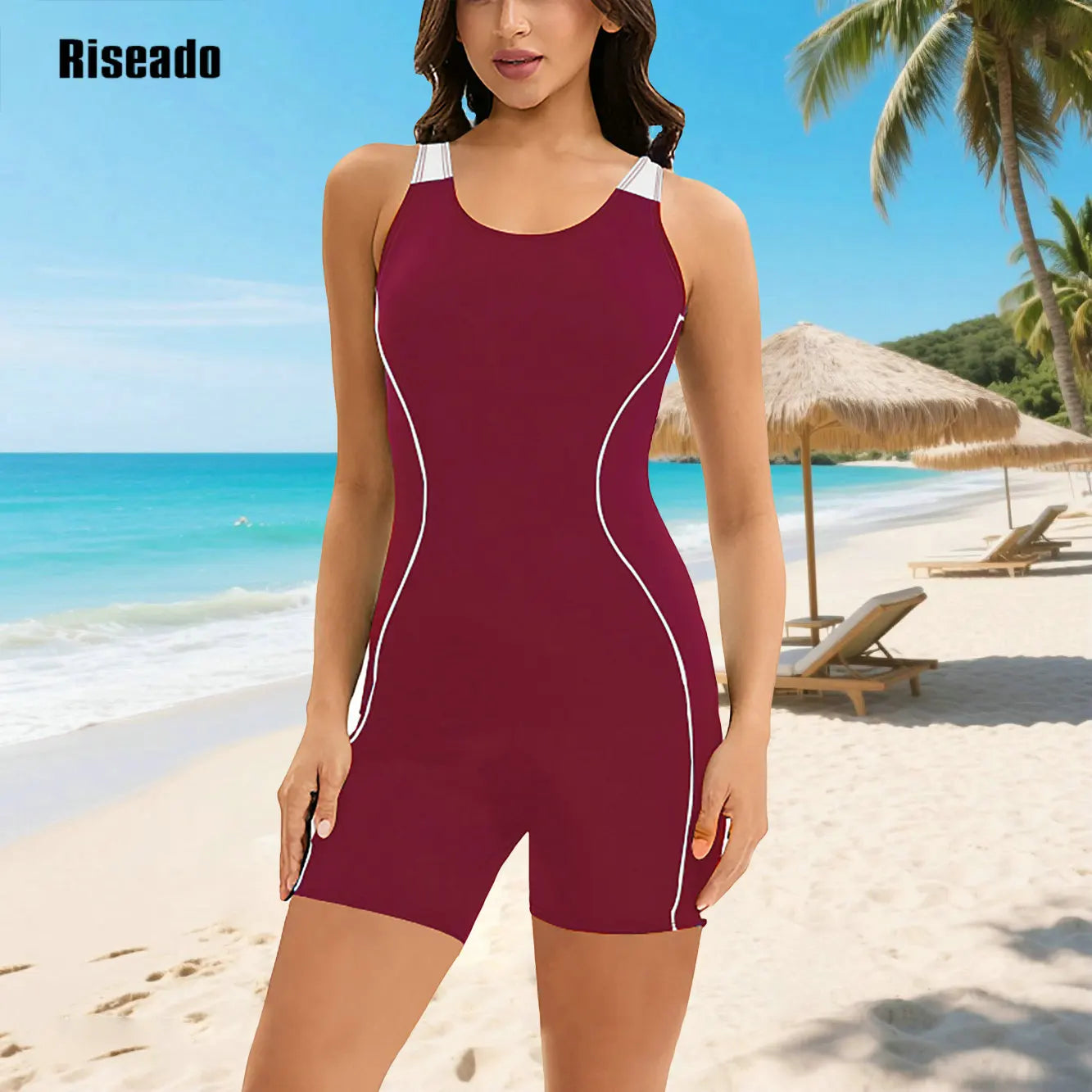 Athletic One Piece Swimsuit Racer Back Swimwear Boyleg  Athletic Bathing Suit Women's Bodice Swimming Training