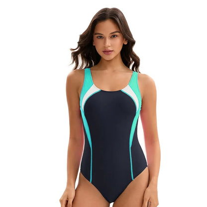 Multi Colors Block Women's One Piece Athletic Swimsuits  Sport Bathing Suit Racerback Swimwear for Ladies Bathers Pool Training