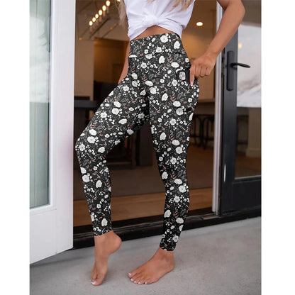 High Waist Women's Fitness Leggings 3D Digital Print Sexy Pocket Elastic Pants Fashionable Gym Trousers