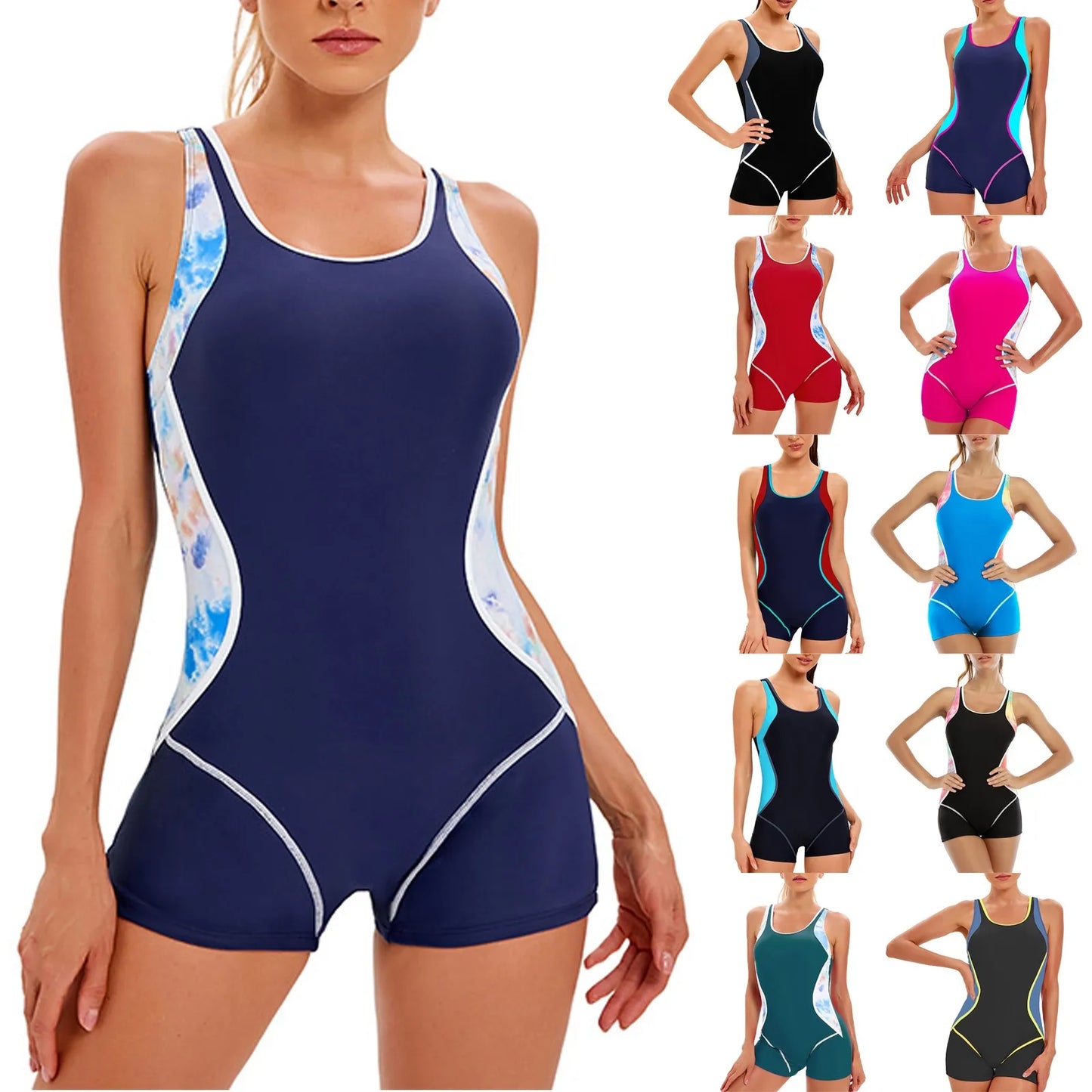 Patchwork Sport One Piece Swimsuit Plus Size Swimwear Women Professional Sport Bathing Suit Surfing Swimsuits Swimming Suit