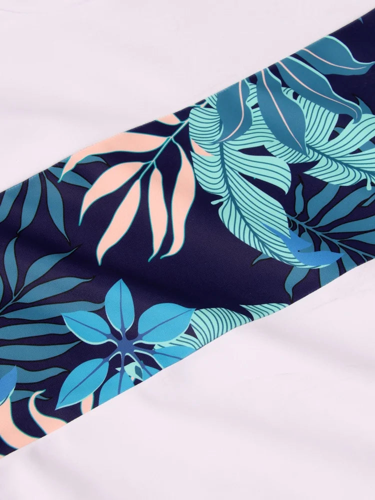 Boy Kids Swimsuit Solid Leaves Print Short Sleeve Children Swimwear Summer Two Piece Beach Shorts Bathing Suit Swimming