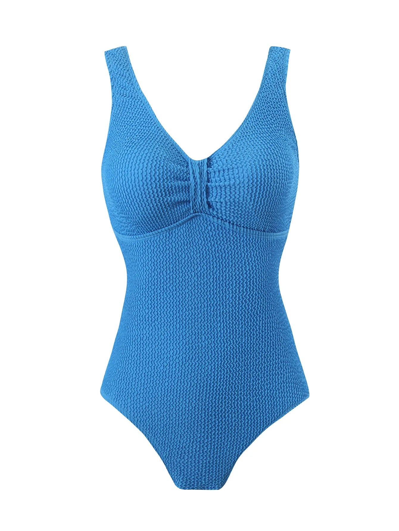 Scoop Neck One Piece Swimsuit Woman Backless Bodysuit Crinkle Swimwear Beach Wear Blue Bathing Suits Ladies Holiday Summer