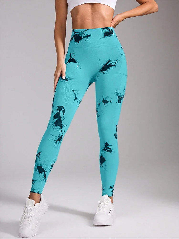Women's High Waist Yoga Leggings with Pockets Tie-Dye Print Stretchy Workout Pants Butt Lifting Quick-Dry for Gym, Pilates, HIIT