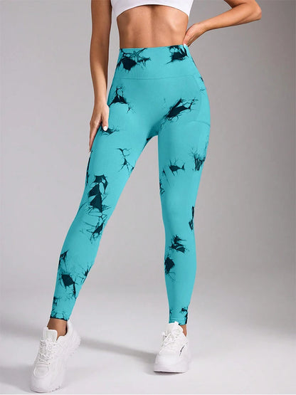 Women's High Waist Yoga Leggings with Pockets Tie-Dye Print Stretchy Workout Pants Butt Lifting Quick-Dry for Gym, Pilates, HIIT