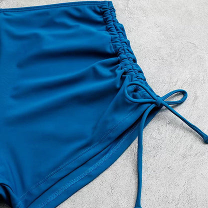 Shell Hard Wrapped Front Tankini Set Women Swimsuit Drawstring Bottom Two-Piece Suit Black/Malachite Blue/Violet