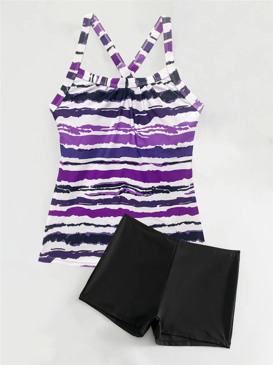 Print High Waist Swimsuit Ring Link Two Piece Tankini Swimwear Female Padded Beachwear Bathers Bathing Swimming Suit