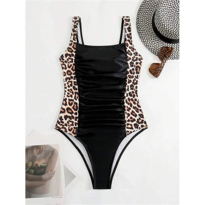 S - XXL 8 Colors Leopard Splicing Women Swimwear One Piece Swimsuit Female Wrinkled High Leg Cut Bather Bathing Suit Swim