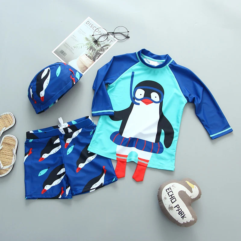 Boys' Cartoon-Print Short-Sleeve Rash Guard & Shorts Set