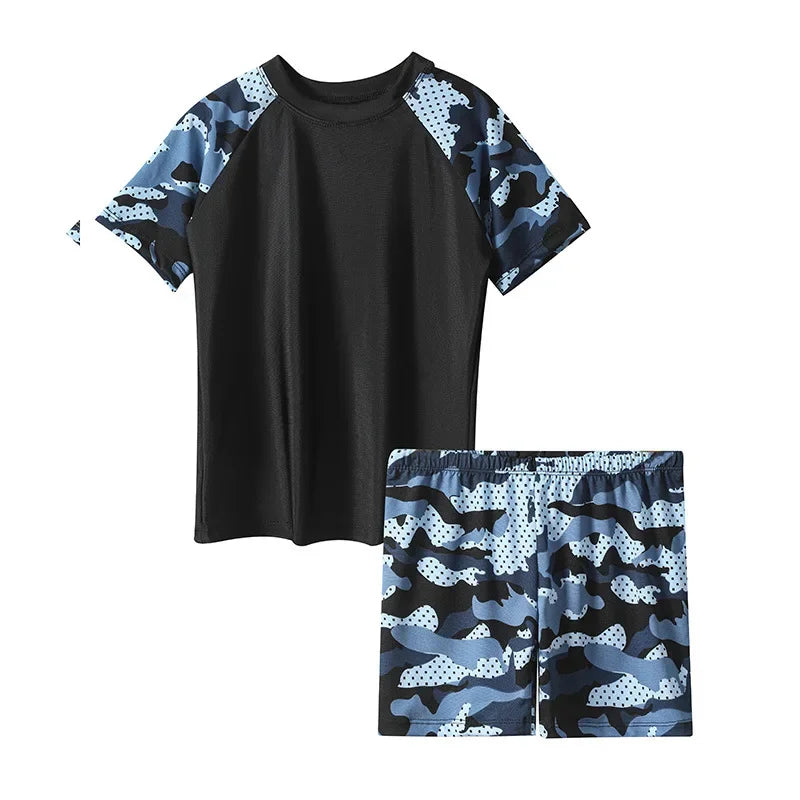 Camouflage Kids Swimsuit Boy Swim Trunks Set Surf Suit Boys Split Short Sleeve Swimsuit Korean Version Baby Swimsuit Plus Size