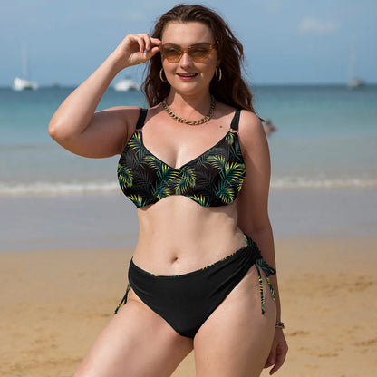 Strapped 2 Piece Plus Size Bikini Women Push UP High Waist Large Swimsuit Backless Bathing Suit