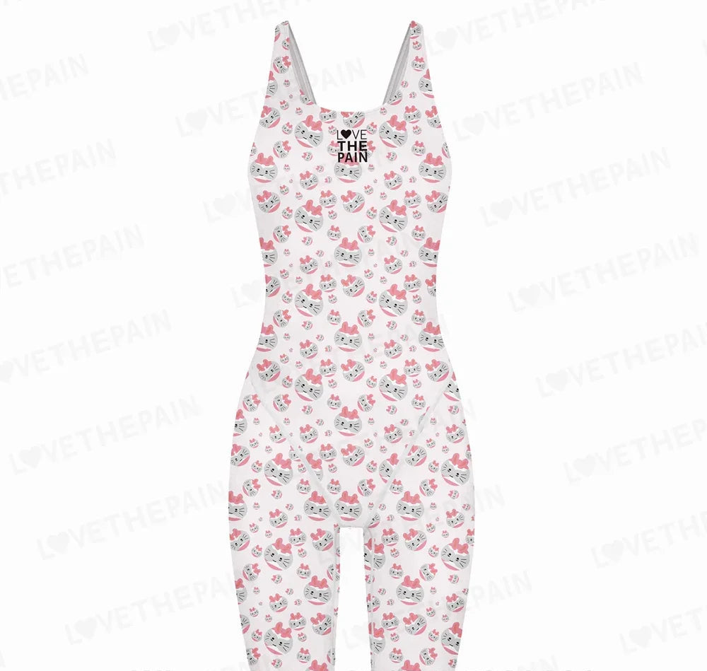 Girl Training Racing Swimwear Girl One Piece Competitive Swimsuits Summer Pool Professional Competition Knee Length Bodysuits