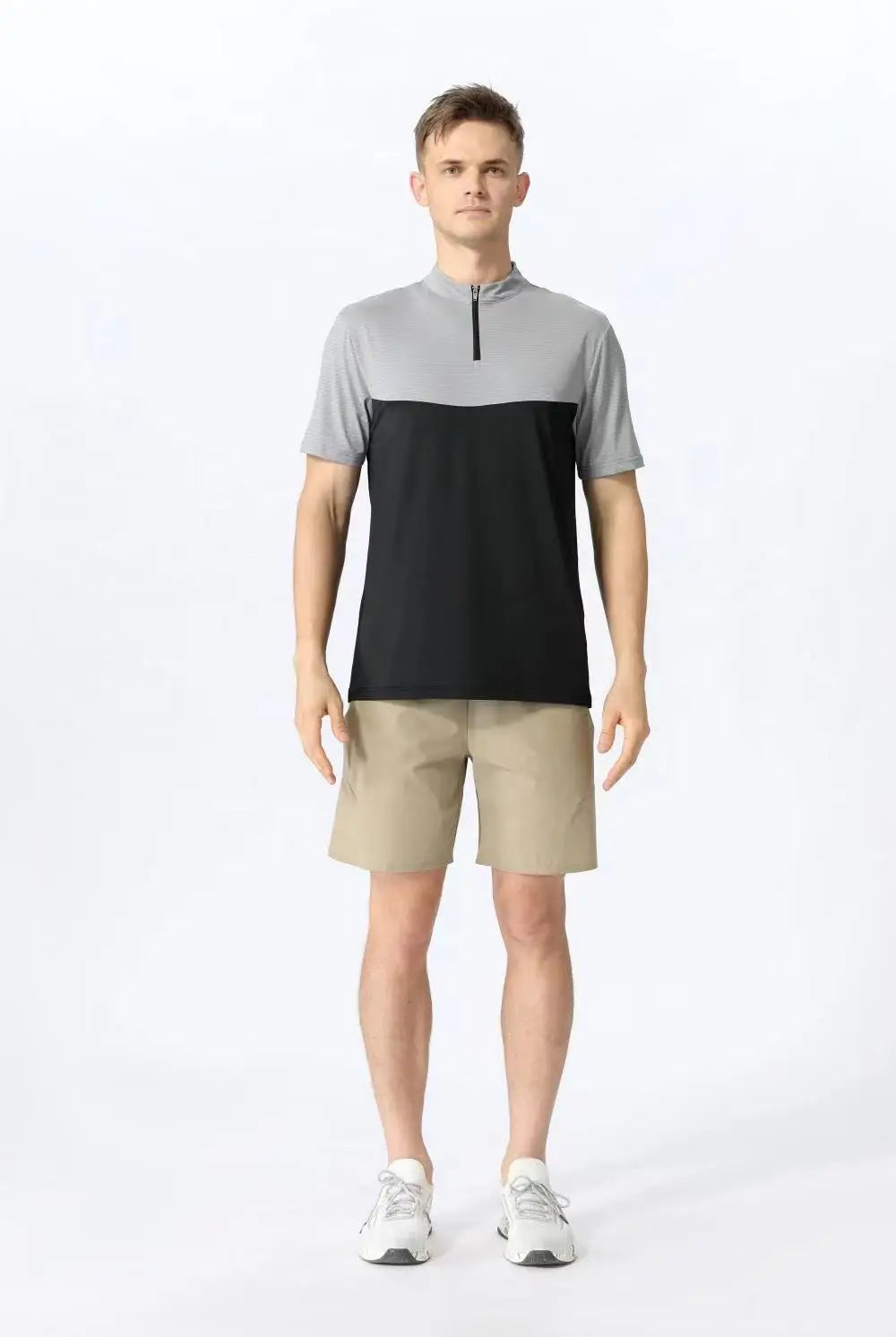 Men Slim Fit Track Top Men's Half Zipper Stand Collar Sports T-shirt with Short Sleeves for Running Fitness Training Breathable