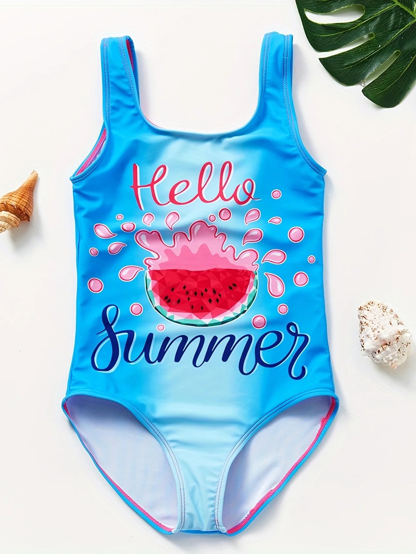 A girl's swimsuit with a fruit pattern, suitable for children aged 2-11. Chest Pad