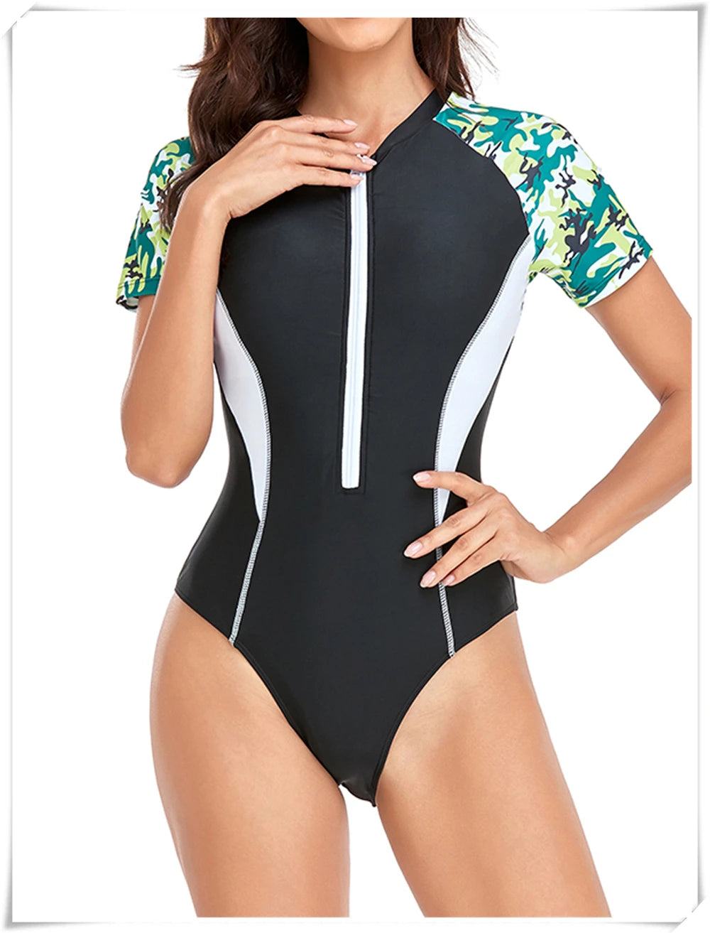 Short Sleeve Zipper One Piece Swimsuit Zebra Print Swimwear Women Diving Clothes Surfing Beachwear Bathing Swimming Suit