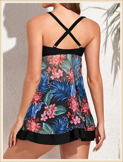 High Waist Swimsuit Beach Dress Women 2 Piece Printed Tankini Set Swimwear Female Bathing Swimming Swim Suit Beachwear Lady