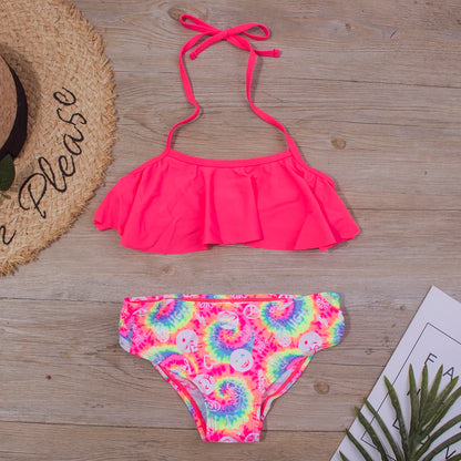 7-14Year Rainbow Print Child Bikini Set 2024 Girls Swimsuit Swimwear For Kids Summer Brazilian Teen Baby Swimming Suit Set 2