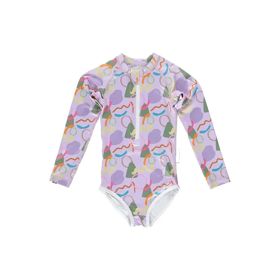 Toddler Girls Swimwear Summer Baby Rash Guard Long Sleeve Swimsuit Boys Bathing One-Piece Kids Clothes