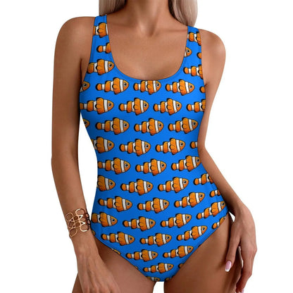 Rainbow Sea Fish Swimsuit Cute Animal Print One-Piece Swimwear Push Up Bodysuit Kawaii Holiday Rave Bathing Suit